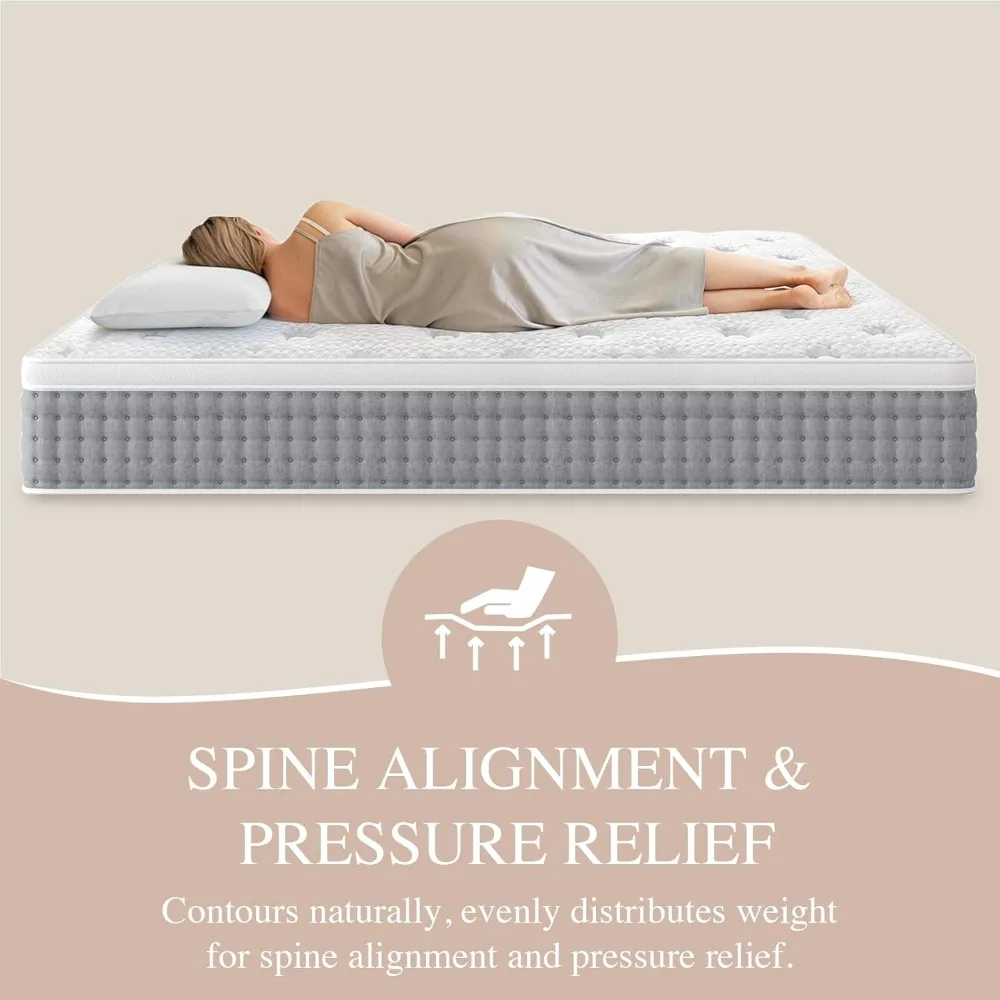 Queen Mattress 14 Inch - Hotel-Collection Hybrid Mattress Pain Relief - Deep Sleep Mattress Extra Lumbar & Hip Support - Motion