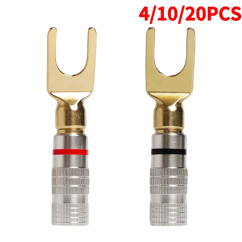 

4/10/20PCS Solderless Banana Plug to Y/U Spade Connectors – Quick Connect Speaker & Amplifier Binding Post Adapters