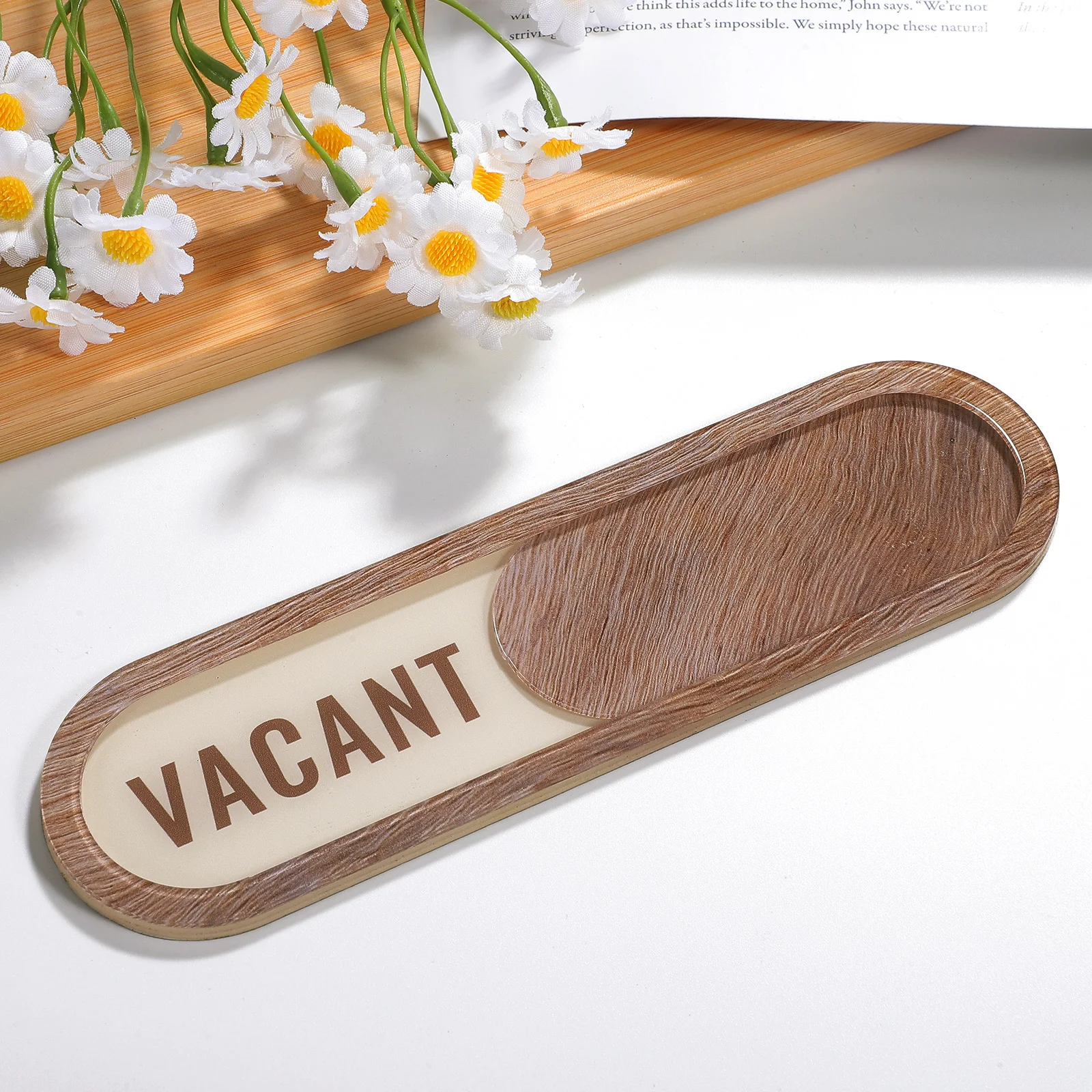 1Set Sliding Door Sign Reserved Vacant Wood Texture Smooth Slider Adhesive Mounted Privacy Indicator Office Conference Room