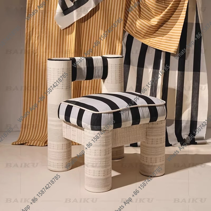 

Modern simple classic striped backrest single chair small apartment home dining chair designer solid wood dressing chair