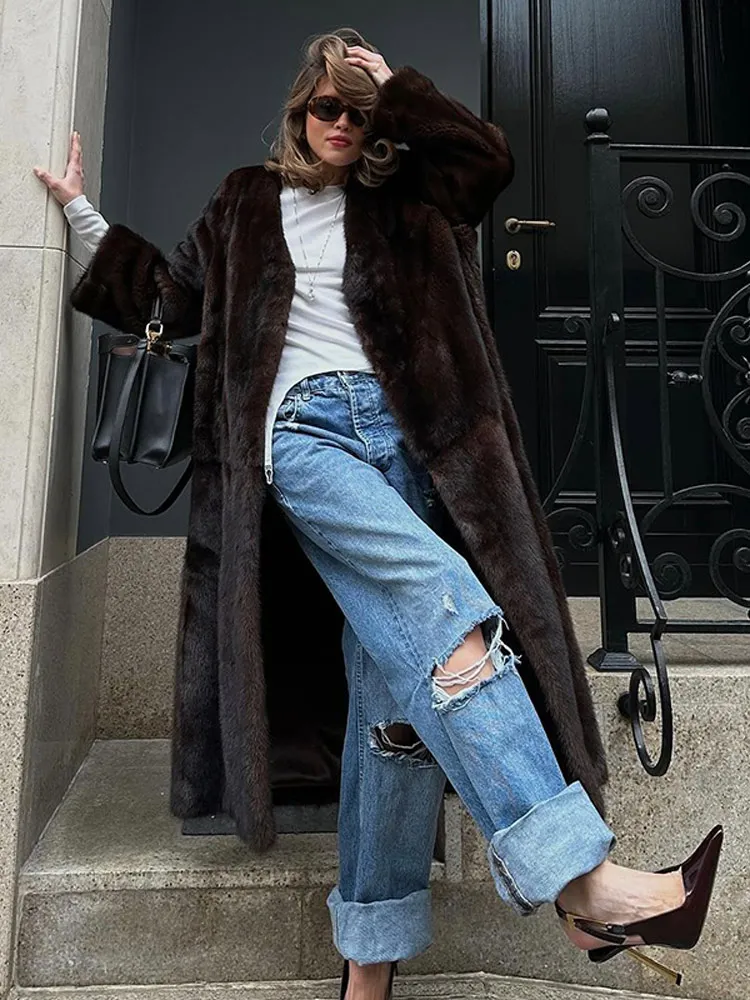 2024 Autumn Winter Woman Retro Faux Fur Long Coat Female Fashion Versatile Long Sleeves Loose Coat Lady High Street Outwear