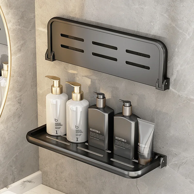 Bathroom Black Fold Shelf Space Aluminum Corner Shelves Towel Rack Shampoo Holder Kitchen Storage Rack Nail Free Install