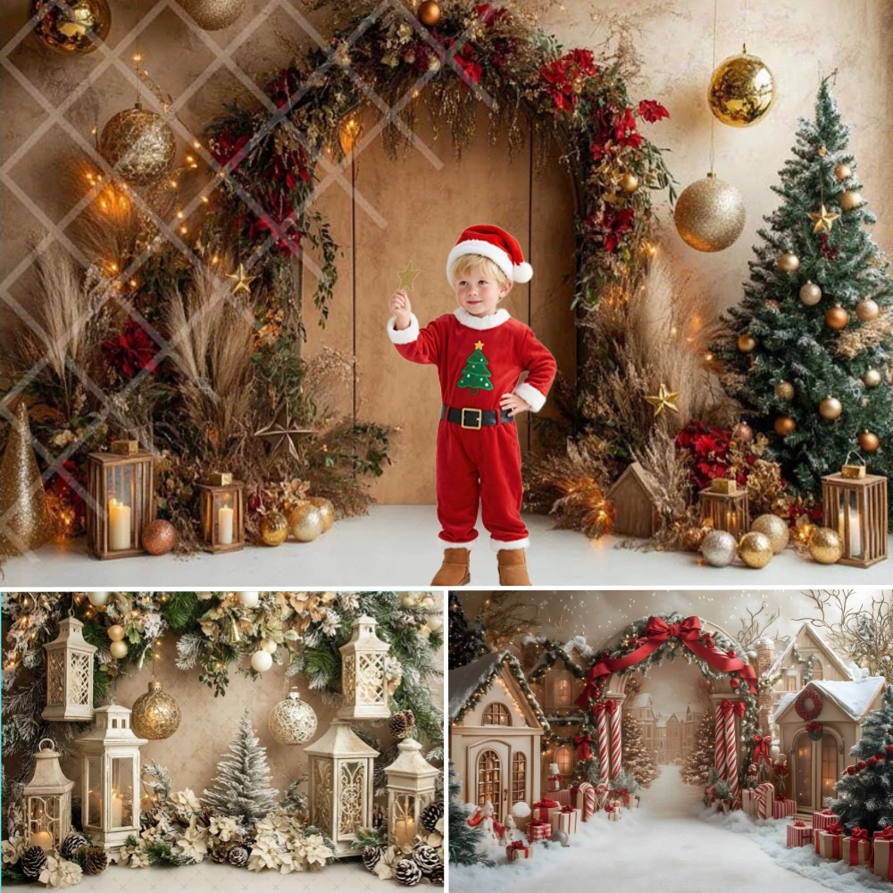

Christmas Snowman Backdrop Christmas Tree Window Wreath Wooden Doors Pine New Year Party Decor Banner Photography Background