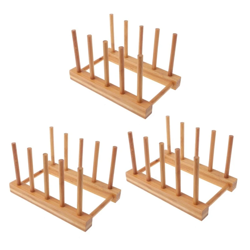 

3X Dish Rack Pots Wooden Plate Stand Wood Kitchen Cup Display Drainer Holder New