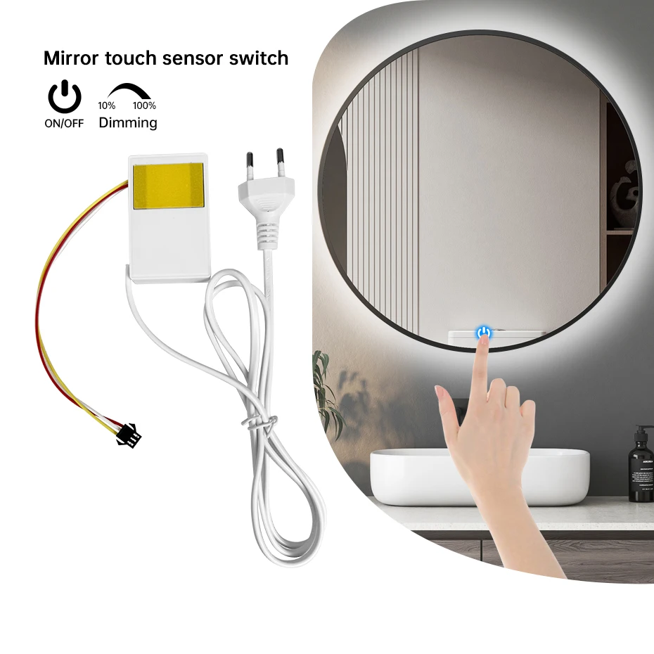 

Mirror Touch Sensor Switch AC110-220V to DC12V 1A with CCT Adjustable Dimming for Bathroom Makeup Mirror Backlight Installation