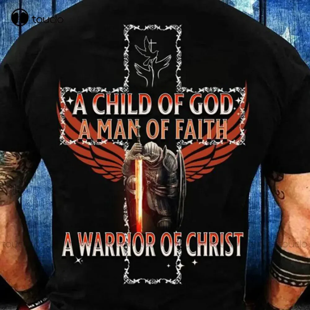 

A Child Of God A Man Of Faith A Warrior Of Christ Christian Cross Иисус Рубашка Велосипедные рубашки для мужчин Футболки с цифровой печатью