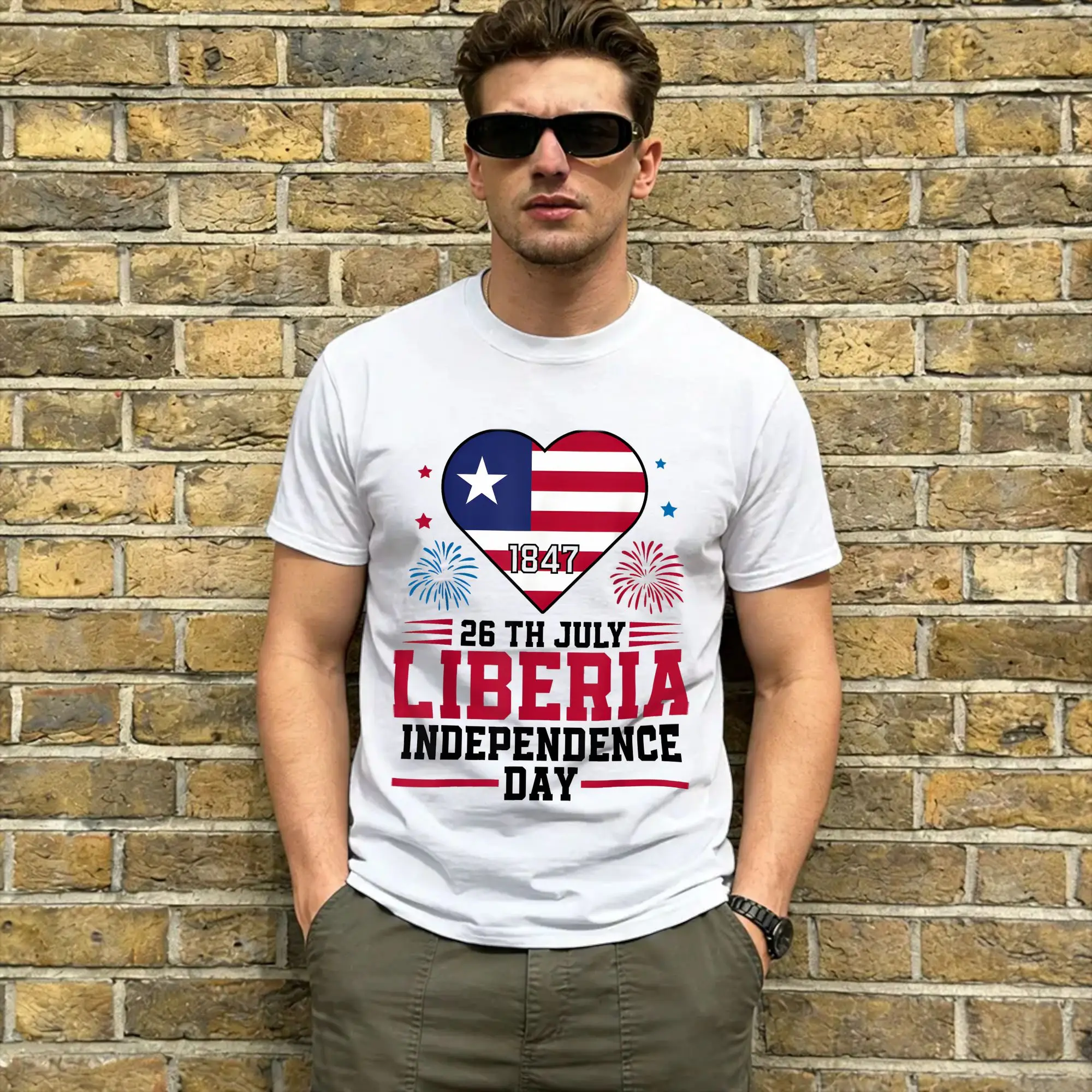 Liberia Independence Day Men T Shirt  Fashion Tees Short Sleeve Crew Neck T-Shirt Pure Cotton 4XL 5XL 6XL Clothes