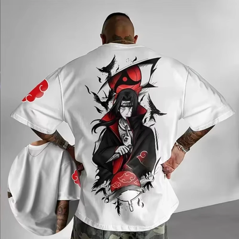 Naruto Uchiha Itachi Akatsuki Organisation T-Shirt Herren Anime-Muster Modisch Hochwertig Trendy Sommer Baumwolle Bedrucktes T-Shirt