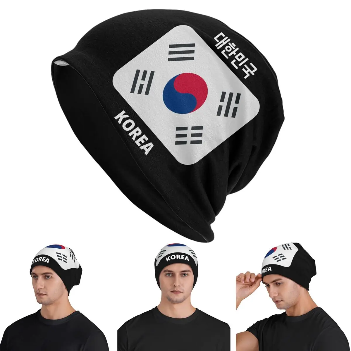 

Seoul Южная Корея Hangul Корейский флаг Унисекс Шапки для взрослых Вязаный капот Шапка Хип-хоп Осень Зима Открытый Skullies Шапки
