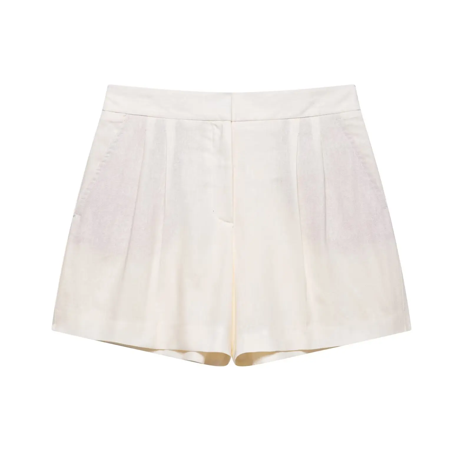 

NINE ZA Women's Linen Blend Double Breasted Vest Pleated Casual orts Two-Piece Set round Ne Button-Up ort Sve Outfit