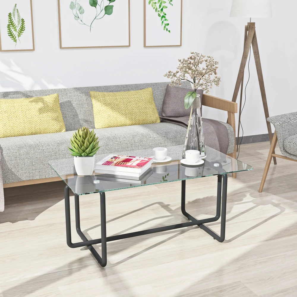 

Modern Tempered Glass Tea Table Coffee Table, Table for Living Room,Transparent/Black