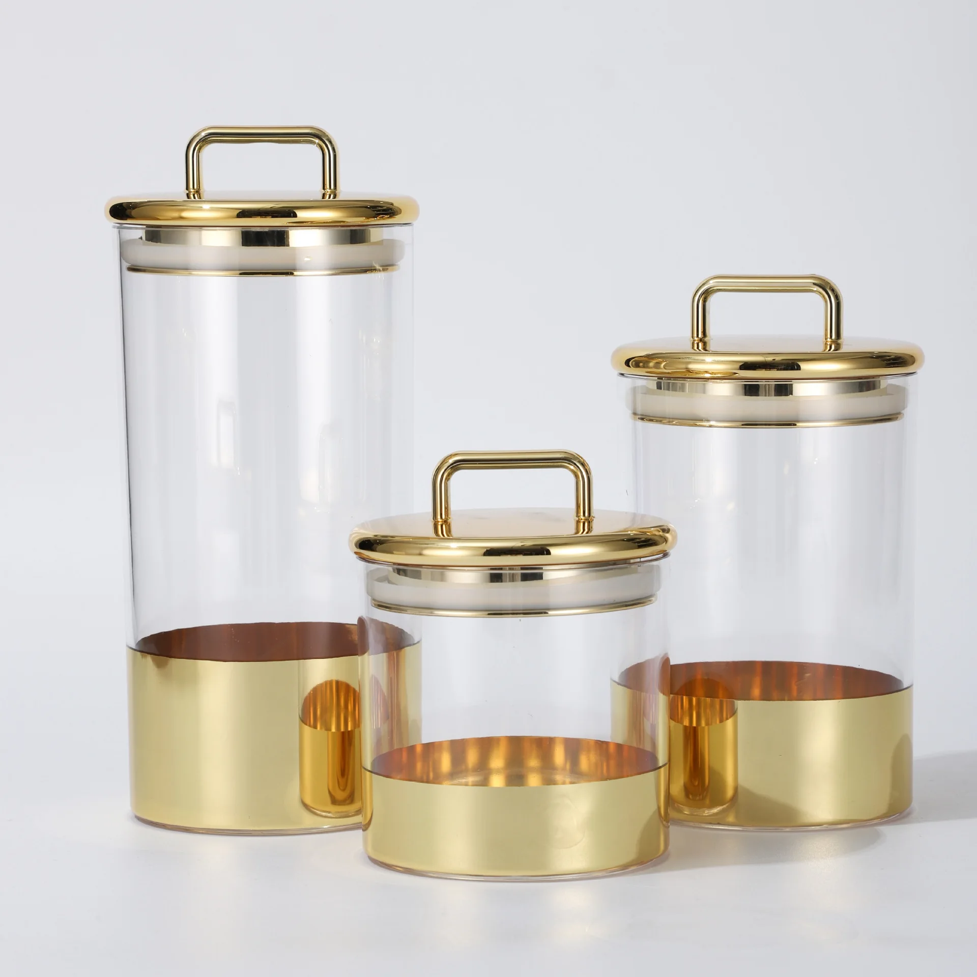 Golden Glass Sealed Can Coffee Bean Storage Container Snack Dried Fruit Storage Tank Metal Cover Home Kitchen Storage Ornaments