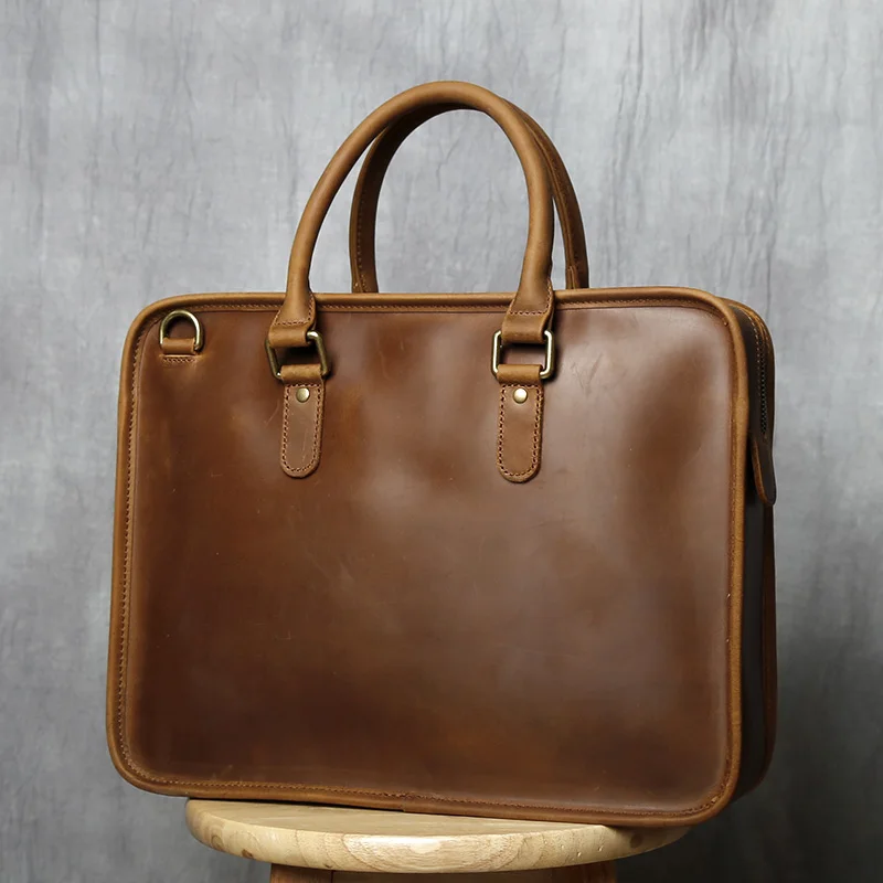 NZPJ Retro Herren Aktentasche Leder Laptoptasche Oberschicht Rindsleder Lässige Handtasche 14 Zoll Business Umhängetasche Messenger Bag – Detail 19