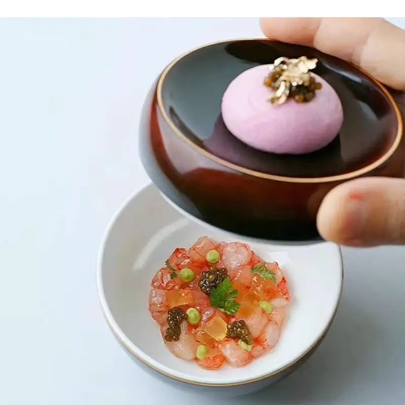 Gradient Phnom Penh Ceramic Bowl with Lid Dessert Thick Soup Steamed Egg Bowls Restaurant Special Tableware
