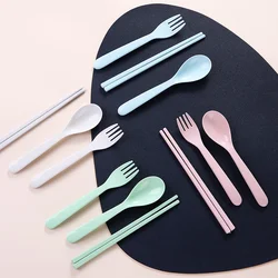 3pcs Wheat Straw Tableware  Wheat Tableware Spoon Chopsticks Fork Children's Portable Tableware Set Gift