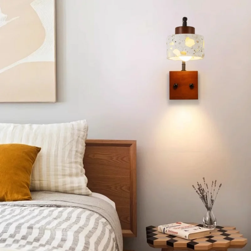 IWHD Mid Century Modern LED Wall Lights For Home Lighting Living Room Stair Pull Chain Switch Terrazz Bedroom Lamp Lampara Pared