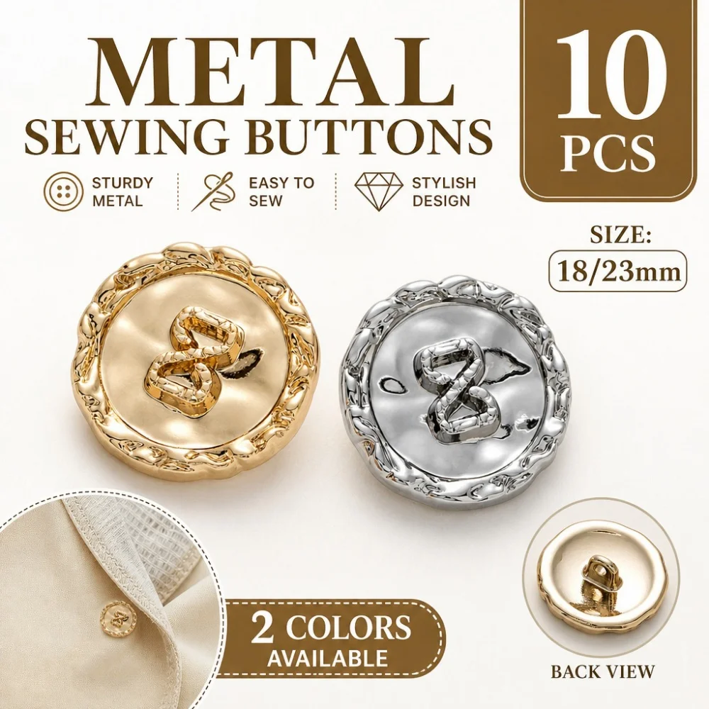 10Pcs Metal Sewing Buttons 18mm 23mm S-Shape Buttons 2 Colors Available DIY Craft Buttons for Coats Jackets Blazers and Suits