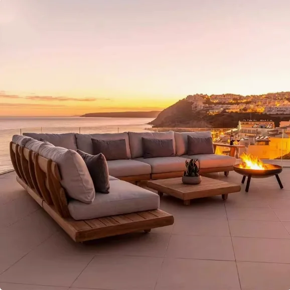 Patio Sofa Set, Made of Imported Teak Wood, Outdoor-grade Waterproof Fabric, Crack-resistant, Suitable for Outdoor Use.
