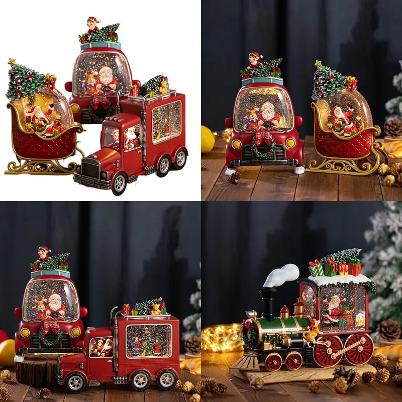 for Christmas Car Music Box Train Ornaments Snowflake Ball Children Crystal Ball Ornament Gifts Cross-border