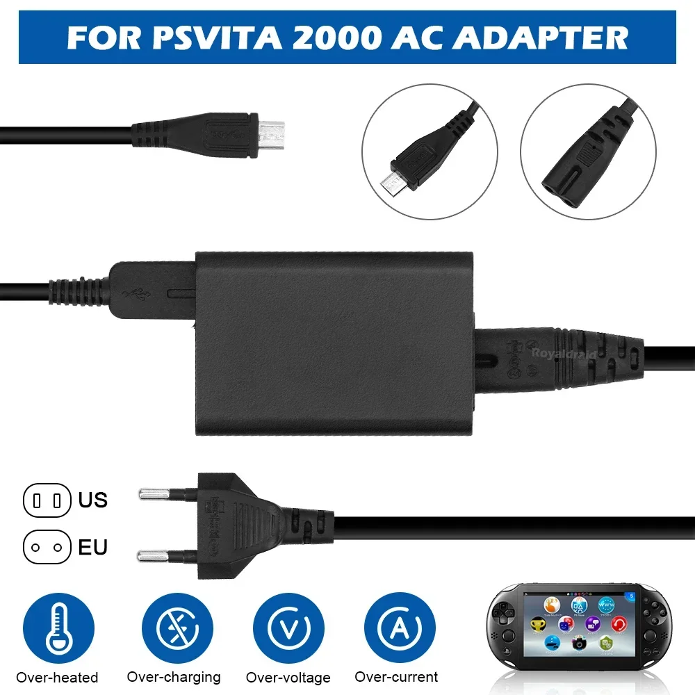 Cargador de Pared con Enchufe EU/US, Adaptador de Corriente de 5V AC para PS Vita 2000, Cable de Carga USB para PS Vita 2000, Psvita, PSV Slim