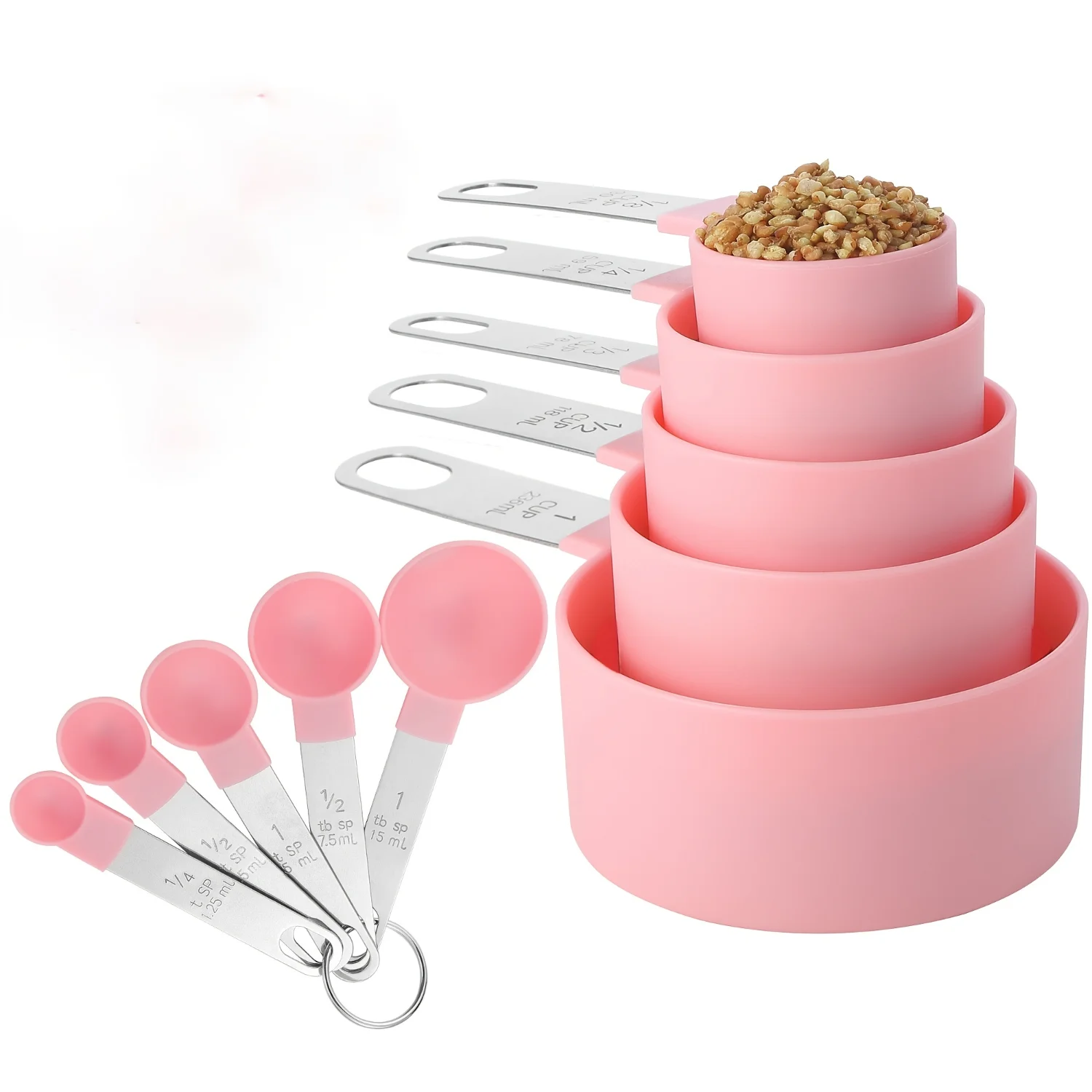 

10pcs Measuring Cups And Spoons, Nesting Measuring Cups With Stainless Steel Handle For Dry Goods And Liquid Ingredients