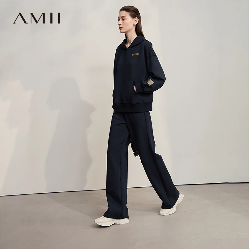

Женские толстовки Amii, осень 2023, новые повседневные хлопковые вязаные топы, широкие брюки, женские свободные универсальные брюки, отдельные 12524056