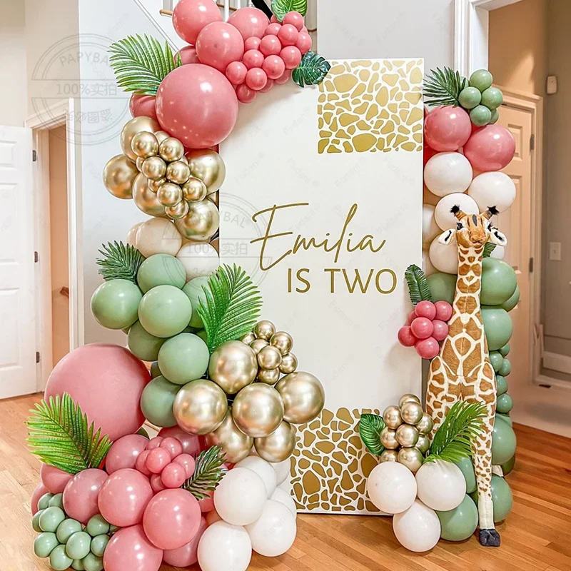 174 stücke Tier Ballon Giraffe Digitale Ballon Set Rosa Grün Gold Latex Ballon Junge Mädchen Kind Geburtstag Party Decor Baby dusche