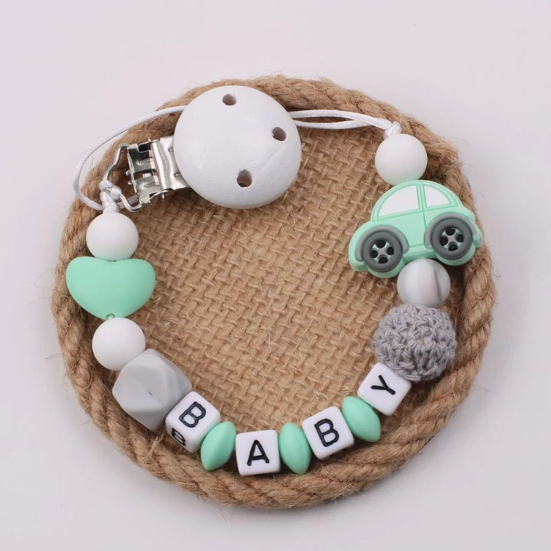 New Custom Name Personalize Dummy Clips Pacifier Clips Holder Baby Silicone Car Pacifiers Holder Chain Toddler Teether Chew Gift