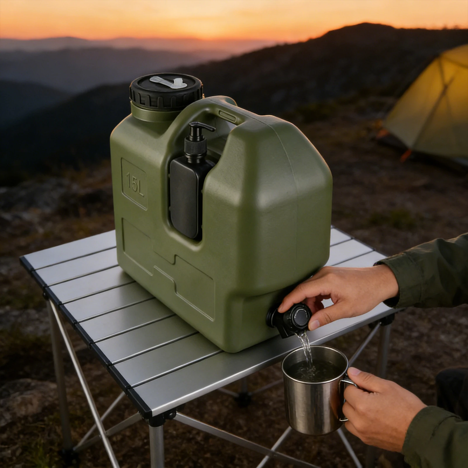 15/30L Tragbarer Camping-Wasserkrug mit Zapfhahn und Seifenspender, BPA-freier Wassertank für Outdoor-Camping und Auto – Detail 8