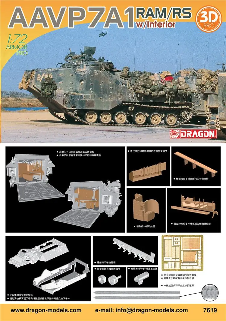 Dragon 7619 1/72 AAV7A1 RAM/RS w/Interior Plastic Model Kit