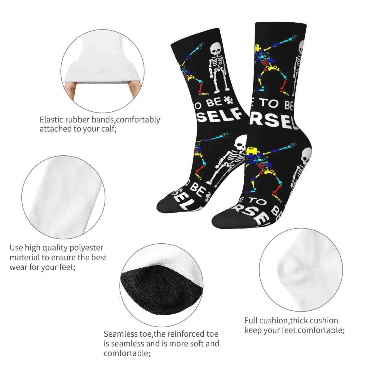 Winter Warm Colorful Women Men Dare To Be Yourself Autism Awareness Skeleton Dabbing Socks Breathable Basketball Socks