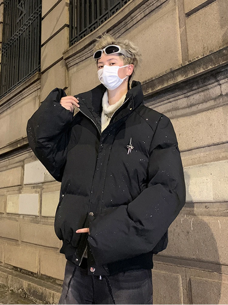 

Tianxing American Sle down Cotton Jaet Men's Winter ort Street Sle Outerwear High-End Feeling Stand Collar Bla Brea...