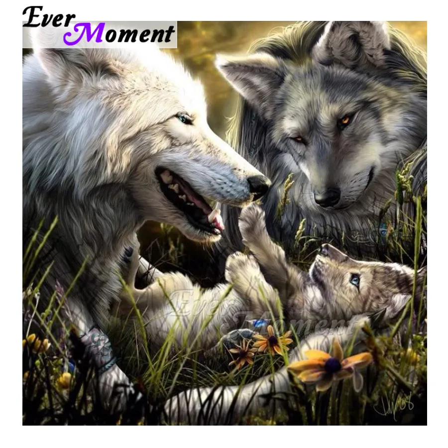 

Алмазная картина Ever Moment, семейный волк, детский полный квадратный круглый декор для дома, мозаика, алмазная вышивка ASF1679