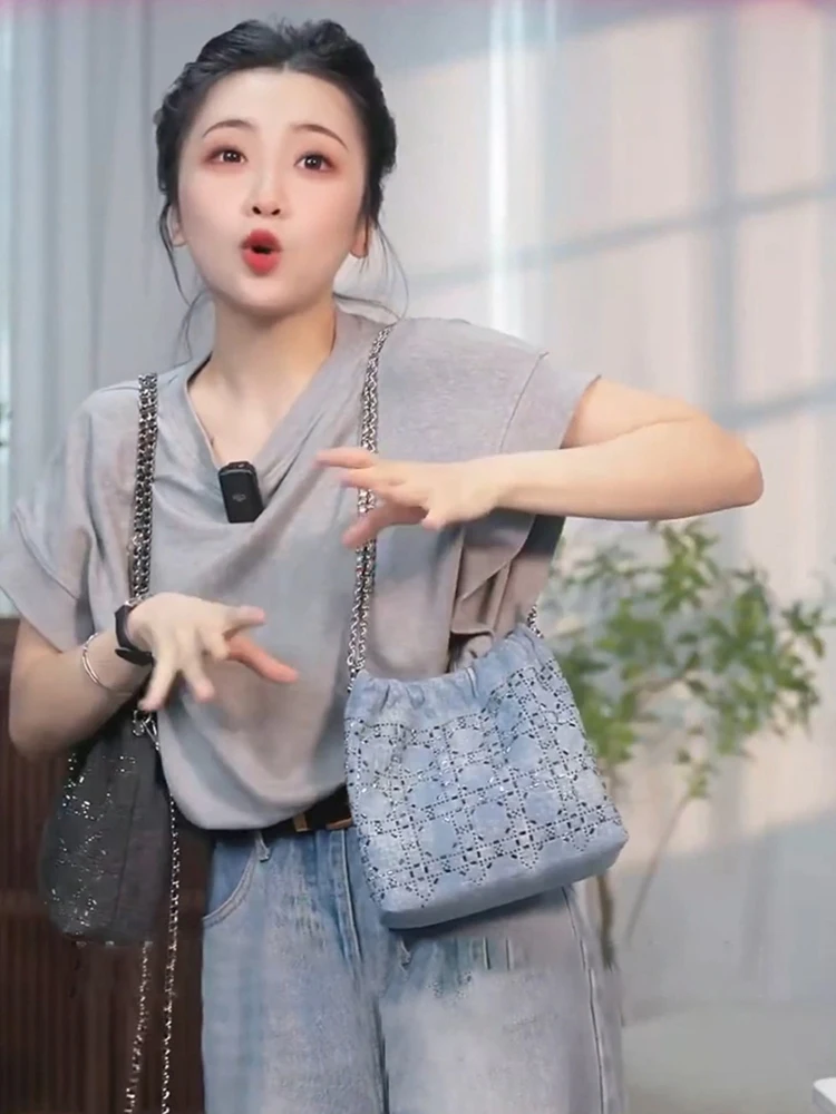 

Urban mat Denim Buet Bag Faion oulder Crossbody Chain Bag Commute Single Strap Dstring Closure Soft Handle