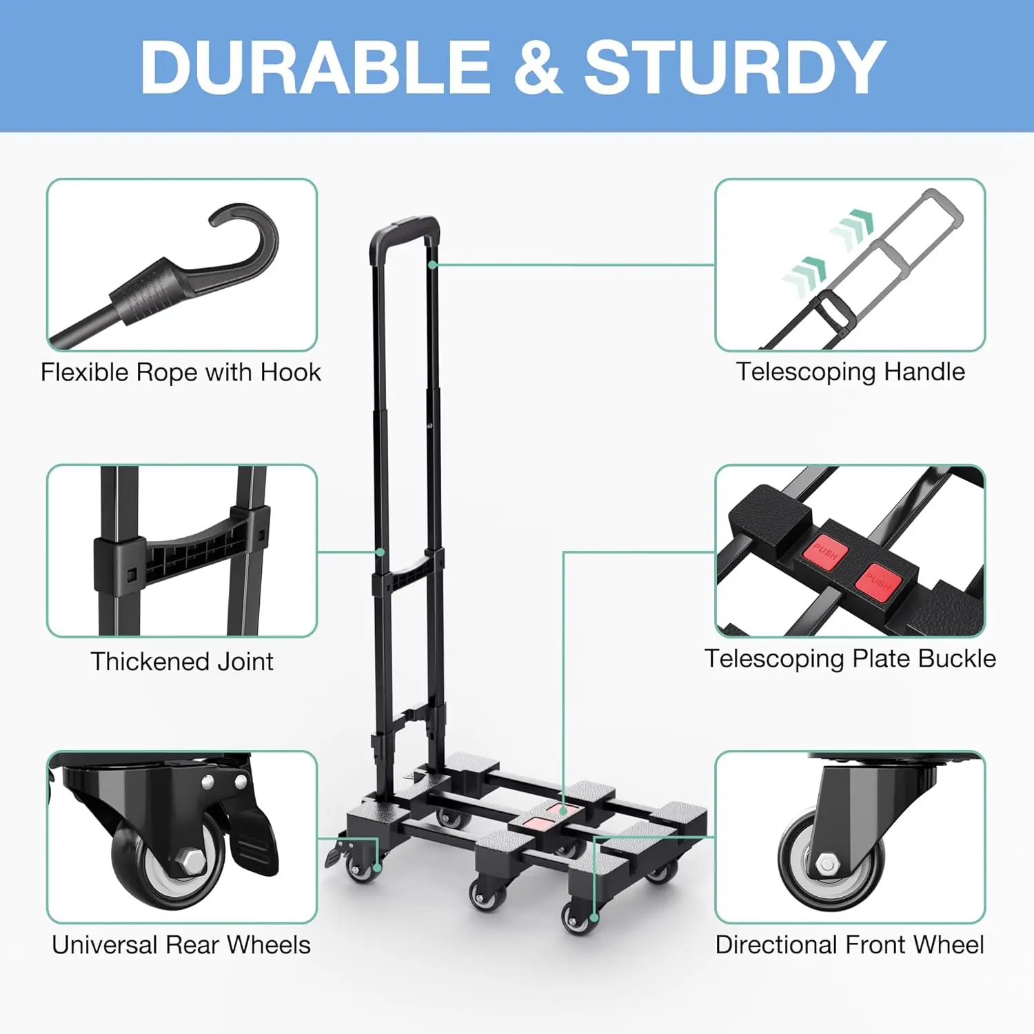 Truk Tangan Lipat, Gerobak Bagasi Tugas Berat 500 LB, Gerobak Platform Dolly Utilitas Portabel