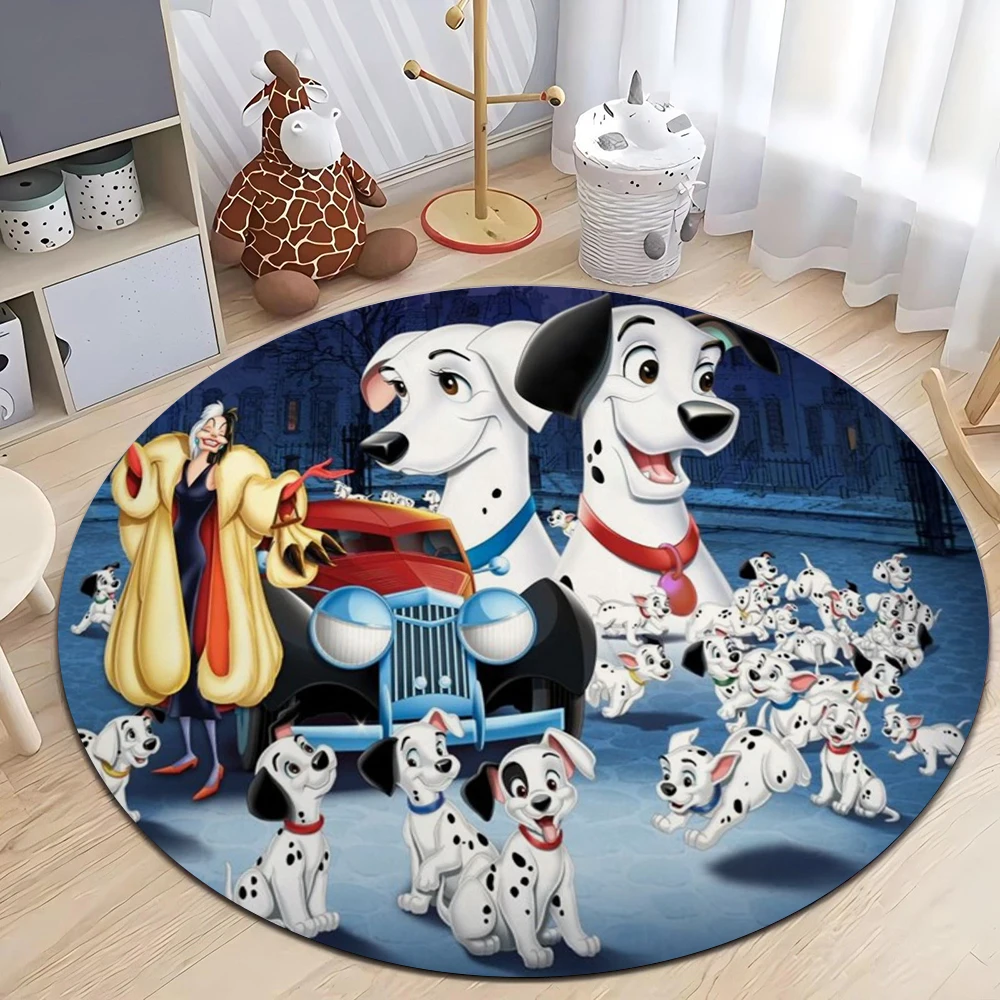 

MINISO Disney Dalmatian Dog Print Kids Round Rugs Non-Slip Washable Door Mat for Bathroom Bedroom Carpet Living Room Floor Mat