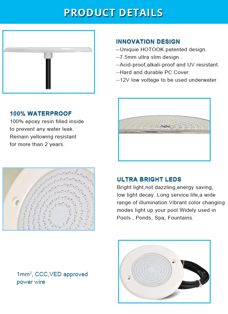 Mini 150mm 18W Nicheless Resin Filled Led Surface Mounted Rgb Swimming Pool Lighting Underwater