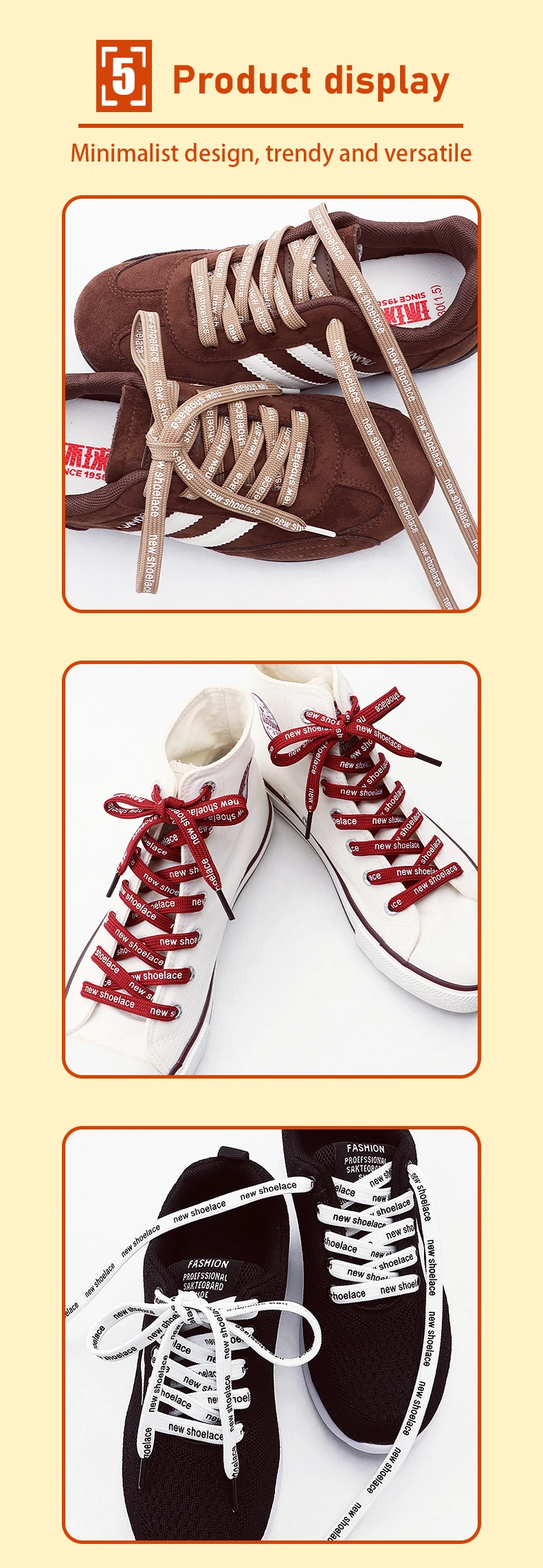 Neue bedruckte flache Schnürsenkel, modische Schnürsenkel für Sneaker und Canvas-Schuhe, Ersatz-Schnürsenkel, 1 Paar – Detail 6