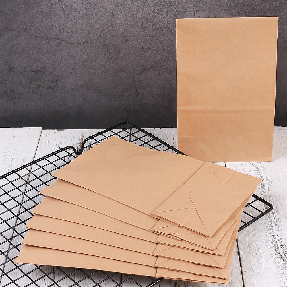 10Pcs Kraft Paper Bags Versatile Paper Snacks Lunch Bags for Food Take Out or Retail Shopping Bread Food Packaging Bag