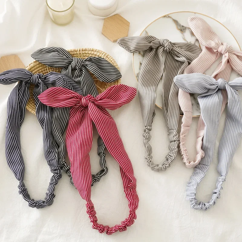 Summer Soft Solid Elastic Hair Bands for Girl Fashion Vintage Headband Knotted Bow Headdress Ladies Hoop Women Hair Accessories