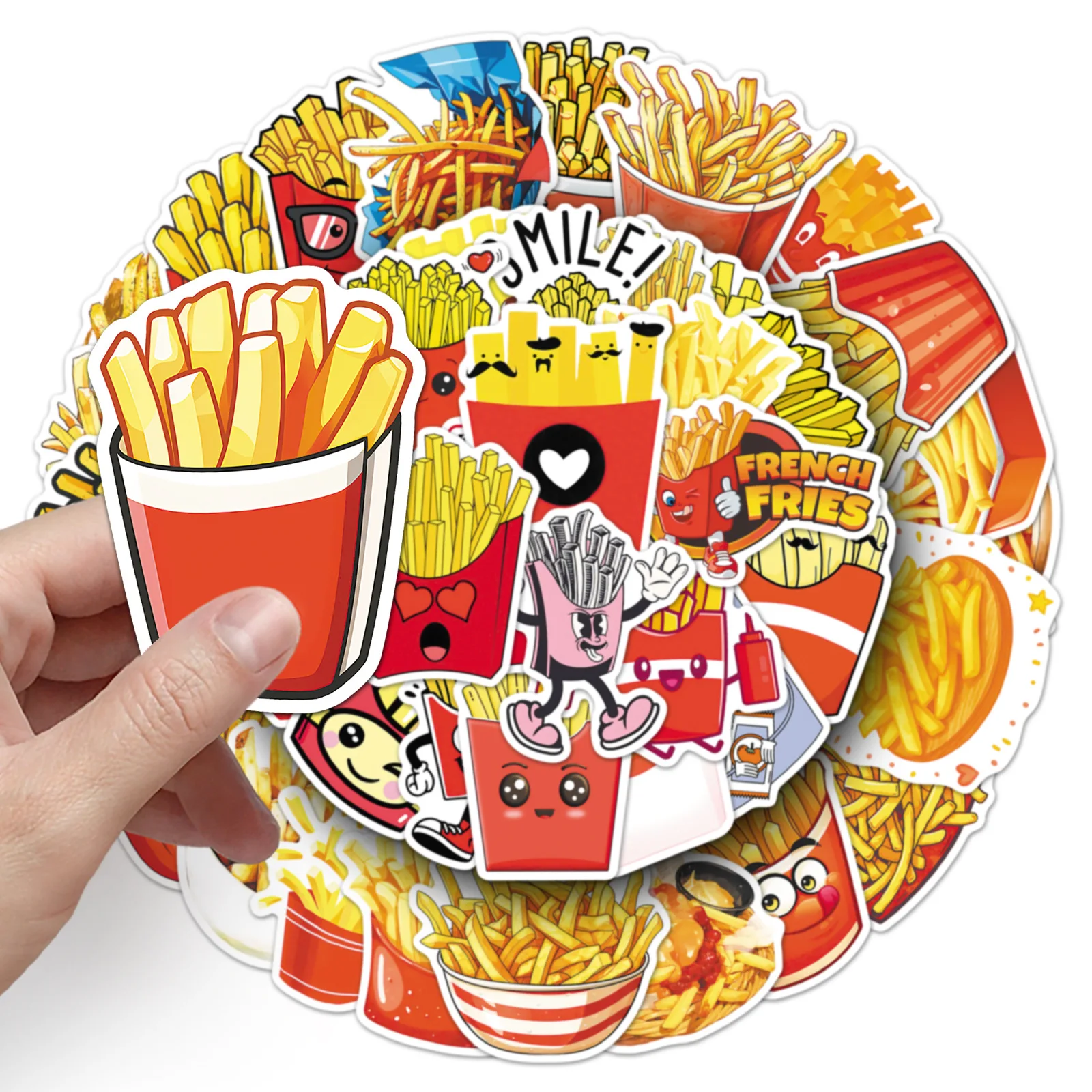 10/50 個フライドポテト漫画ステッカーかわいいミーム落書き食品装飾 DIY おもちゃ冷蔵庫ラップトップギター車バイクスケートボードデカール