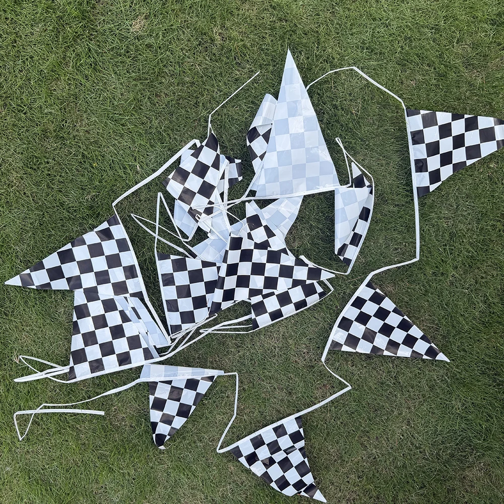 20x30cm 10m Longer Race Car Birthday Banner Decoration Black and White Checkered Flag Theme Party Supplies Birthday Decoration