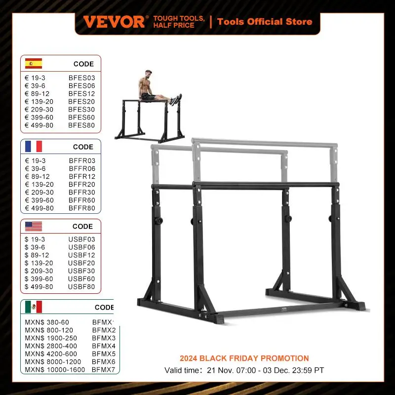 VEVOR Dip Bar 800 lbs Capacity Heave Duty Dip Stand Station with Adjustable Height Parallel Bars for Strength Training Home Gym