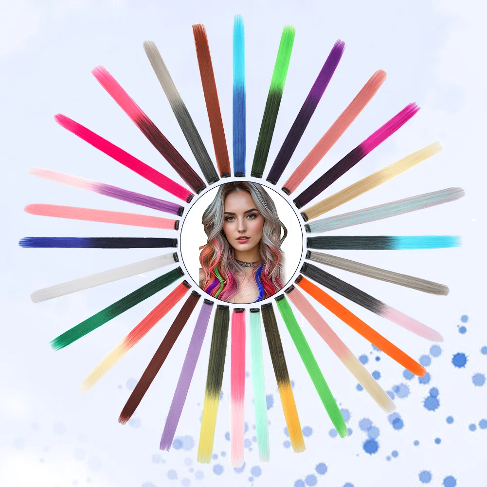 10 ชิ้นคลิปในส่วนขยายของผมสังเคราะห์สีผม 18 นิ้วปาร์ตี้ไฮไลท์ยาวตรง Hairpieces สําหรับผู้หญิง