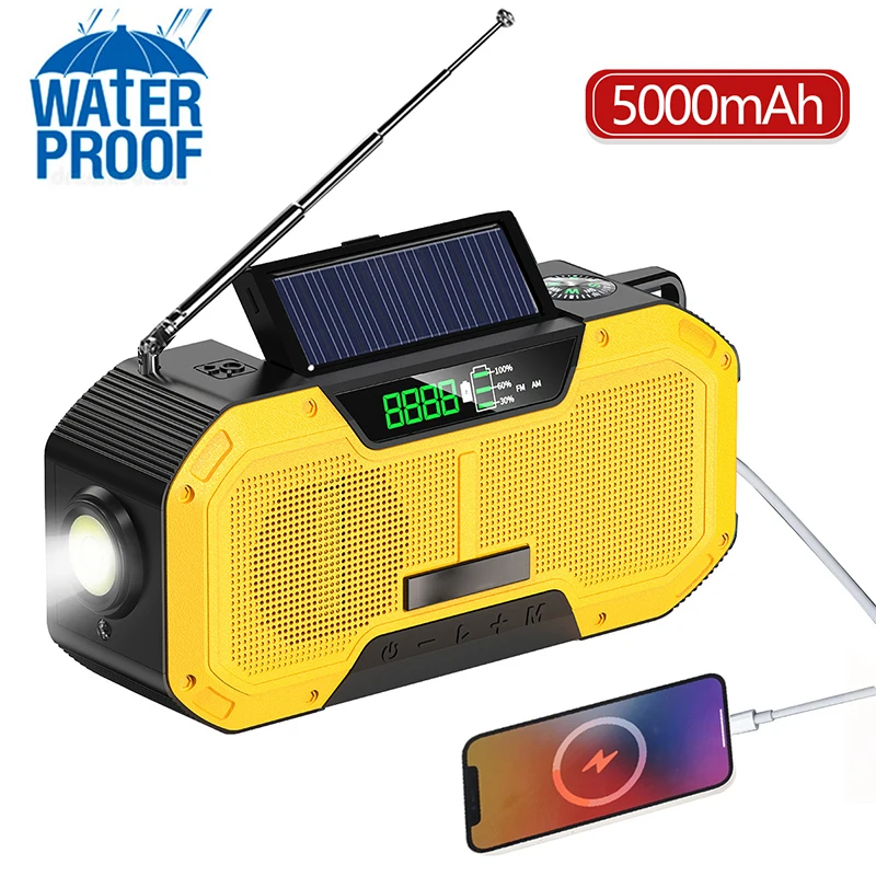 Emergency Radio 5000mAh Outdoor Emergency Hand-cranked Solar Powered Electric Lighting Bluetooth Speaker Power Bank