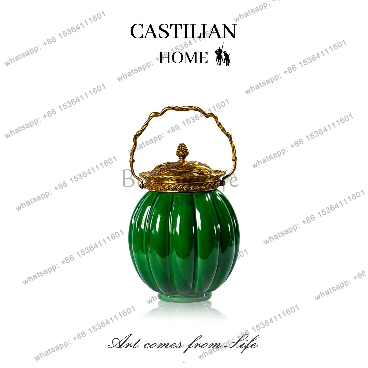 New Chinese emerald pumpkin storage tank living room entrance desktop gift ornament C5653