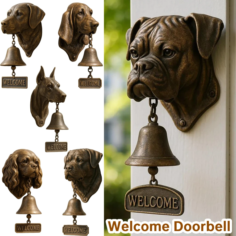 Timbre de bienvenida de Pug bonito, timbre de puerta delantera en forma de perro, campana de cena de hierro fundido, decoración de Patio de entrada de jardín de granja con temática de animales
