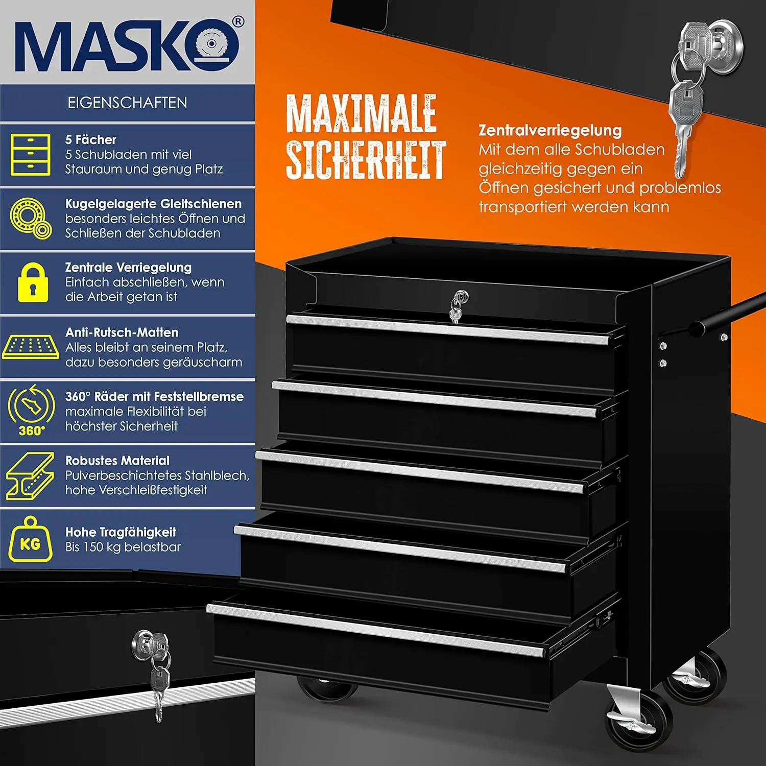 Carro de long con ruedas، de herramientas، caja de herramientas، 5 y 7 comparments