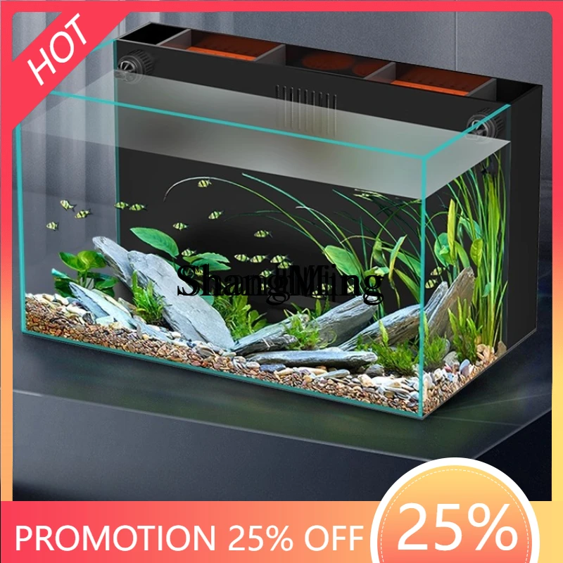 

SM tank new household double pump ultra-white glass back filter water-free landscaping ecological living room fish tank