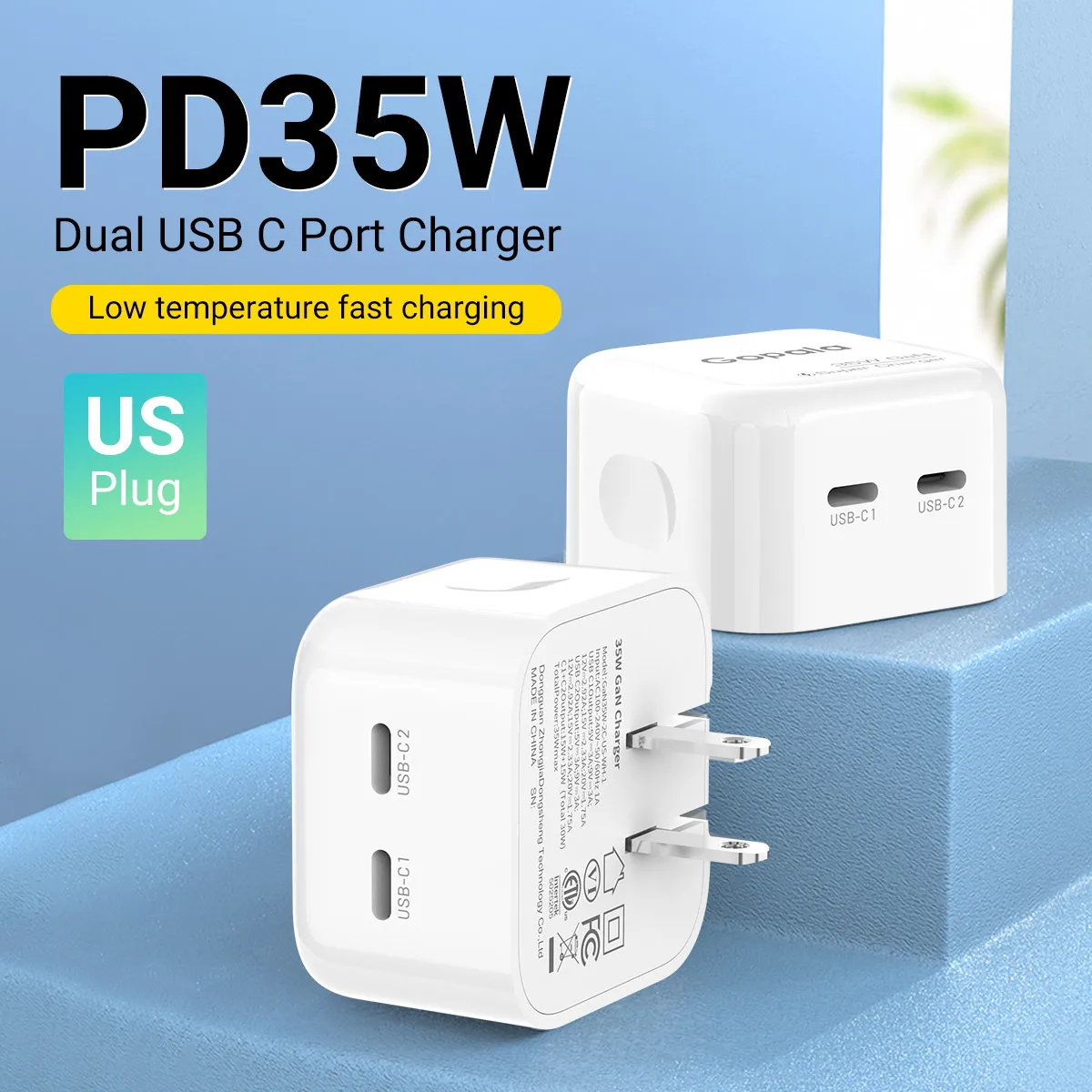 PD 35W USB C Charger Block Dual USB-C Port Power Adapter with Foldable Pin Fast Wall Charger for iphone 15 Pro Max/14/13 ipad